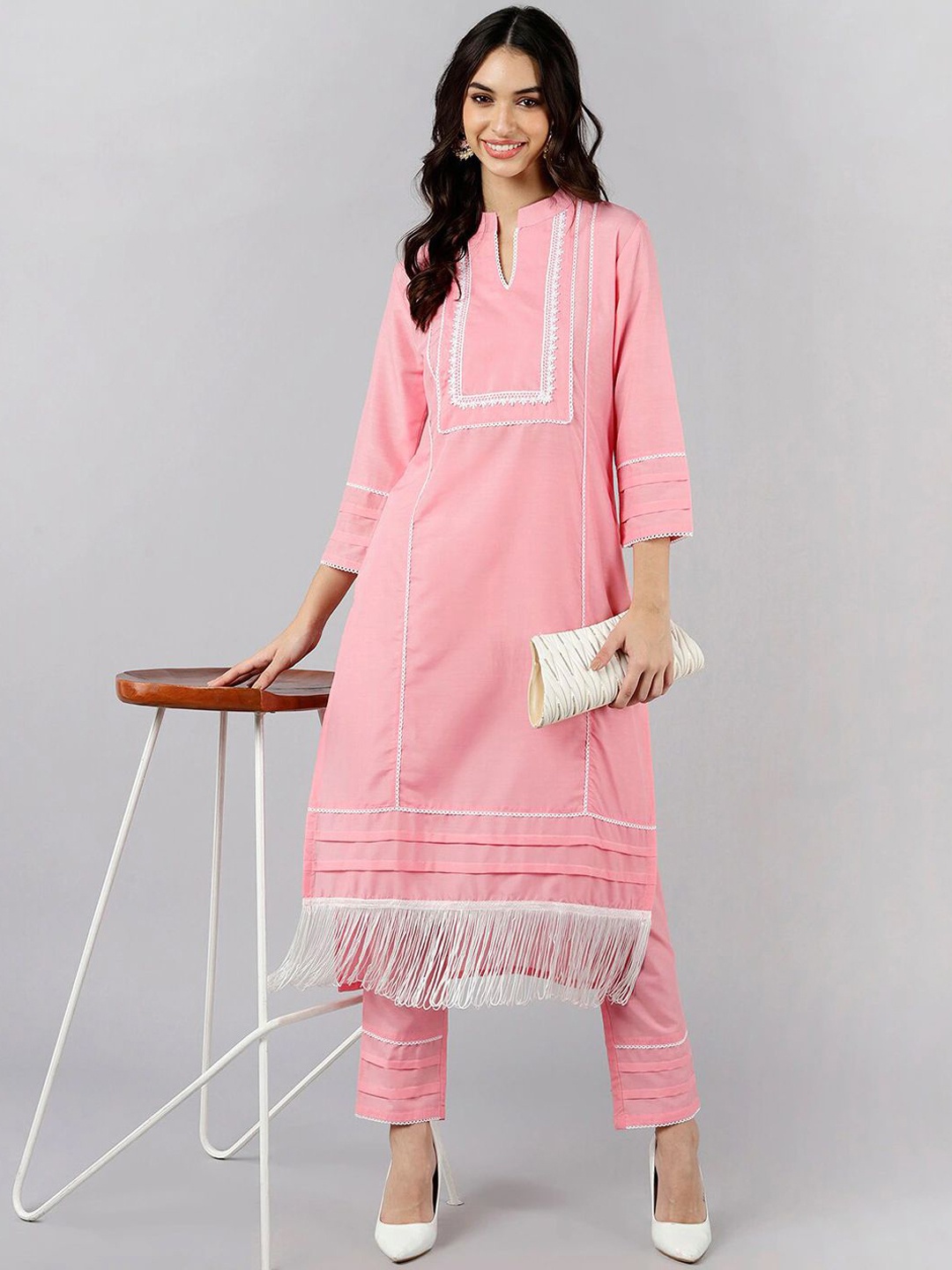 

KALINI Women Ethnic Motifs Yoke Design Regular Gotta Patti Kurta with Trousers, Pink