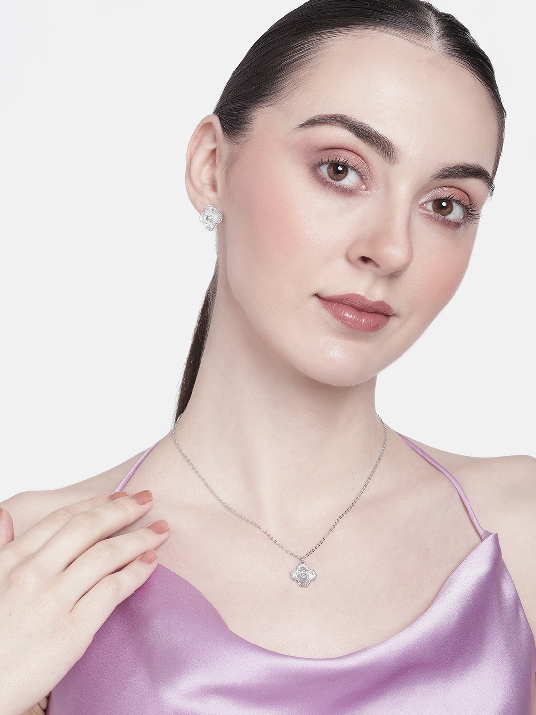 

Estele Rhodium-Plated Floral Jewellery Set, Silver