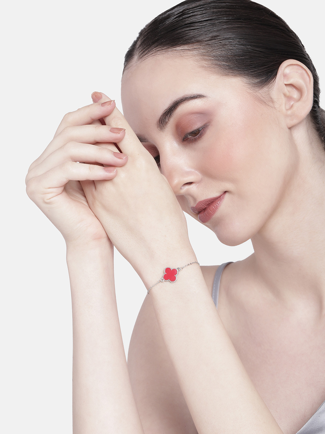 

Estele Women Rhodium-Plated Link Bracelet, Red