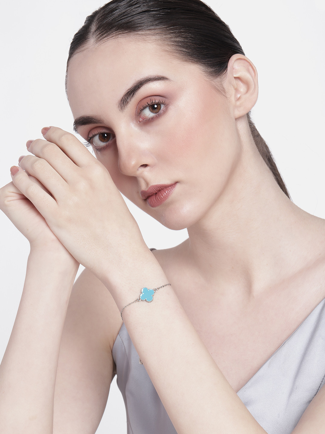 

Estele Women Rhodium-Plated Link Bracelet, Blue
