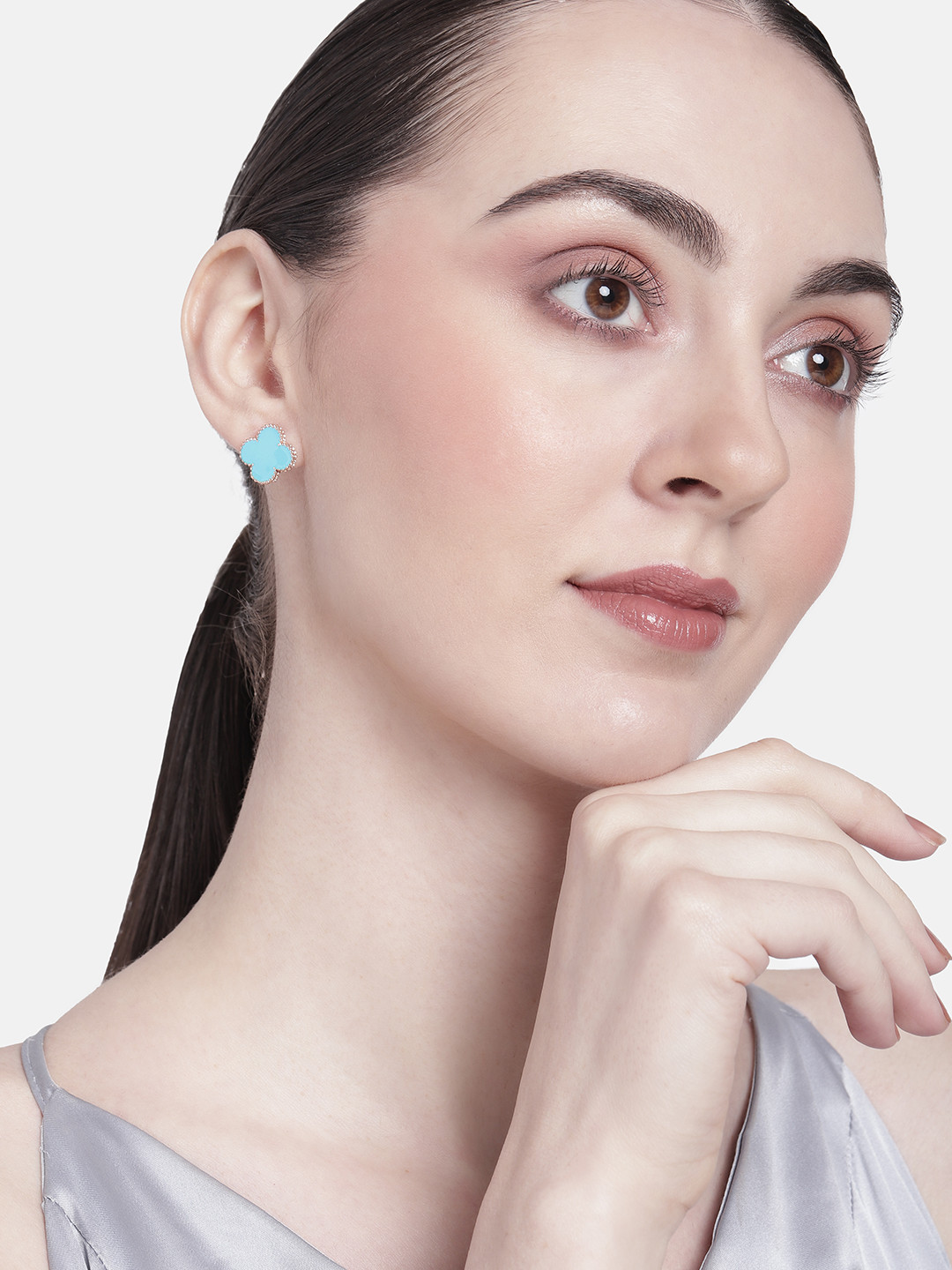 

Estele Rose Gold-Pated Floral Studs, Blue