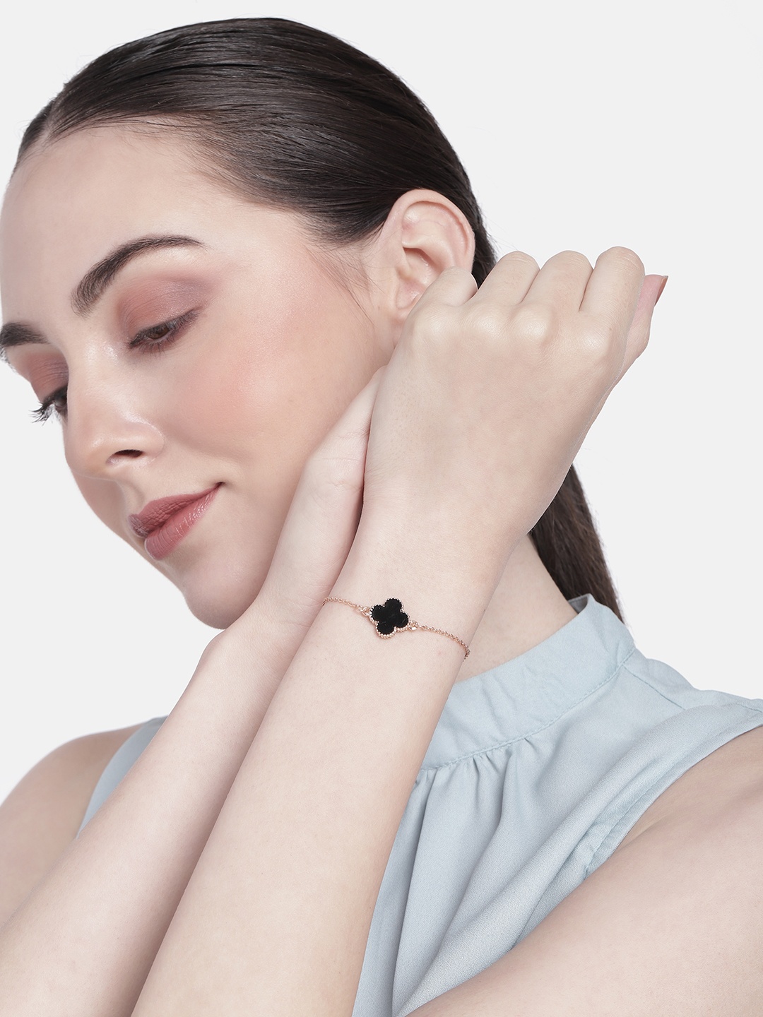 

Estele Women Rose Gold-Plated Link Bracelet, Black