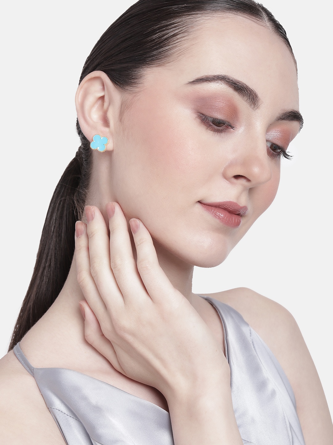 

Estele Gold-Pated Floral Studs, Blue