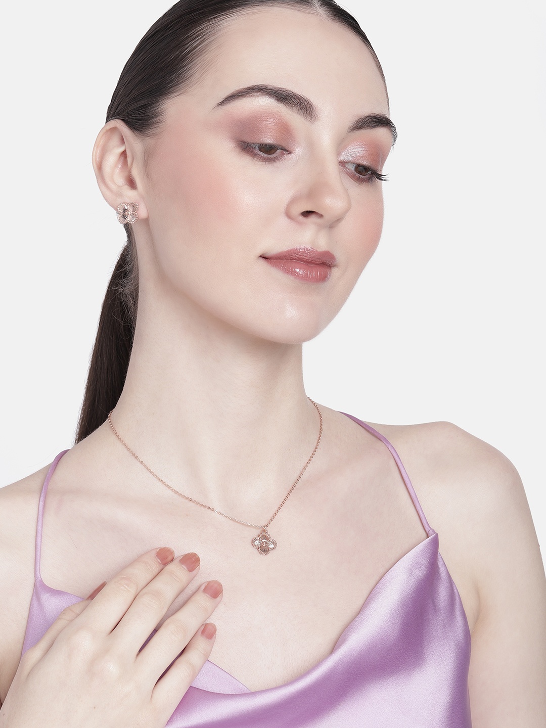 

Estele Rose Gold-Plated Floral Jewellery Set