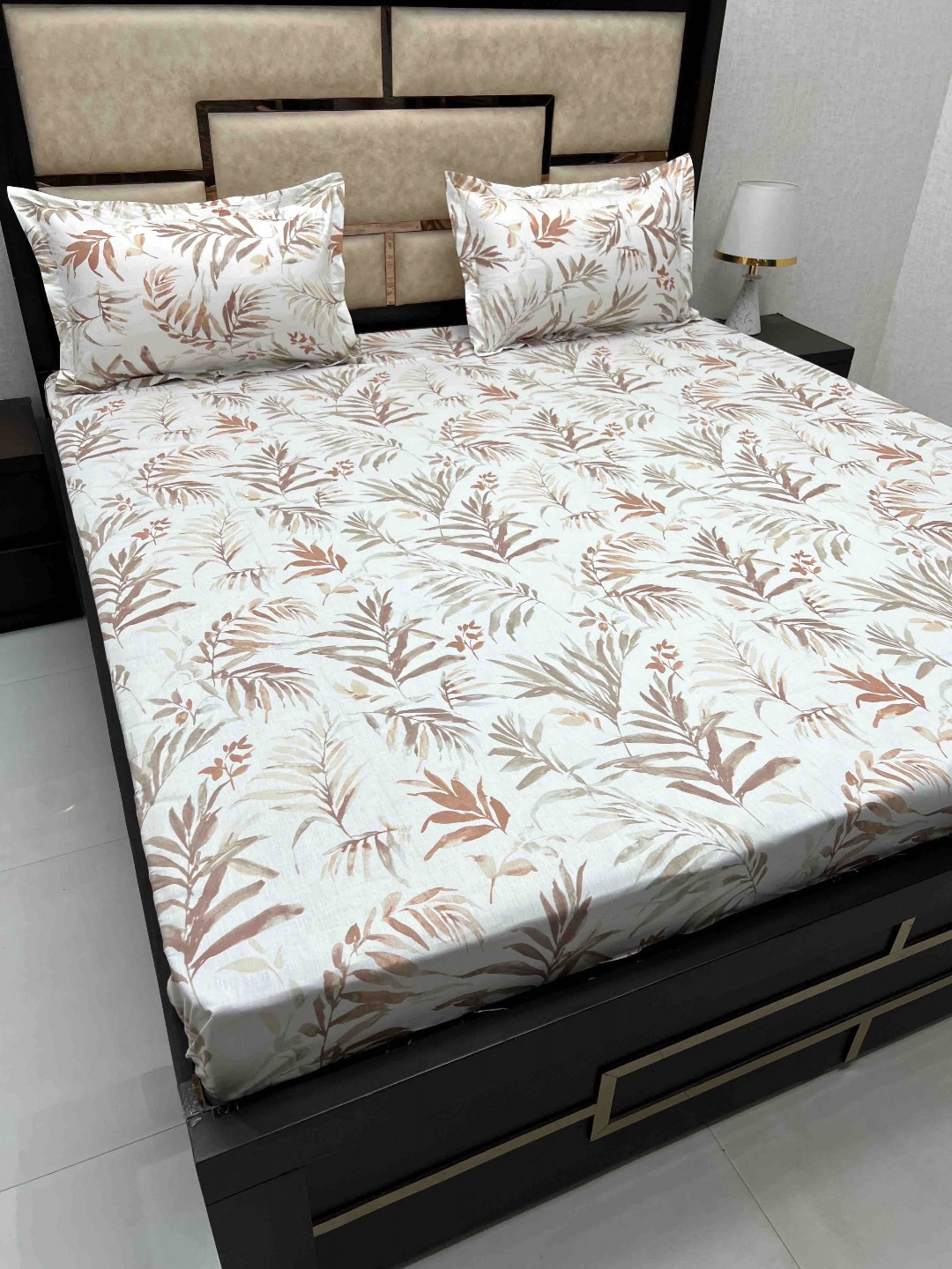 

Pure Decor White & Brown Floral 330 TC Cotton King Bedsheet with 2 Pillow Covers
