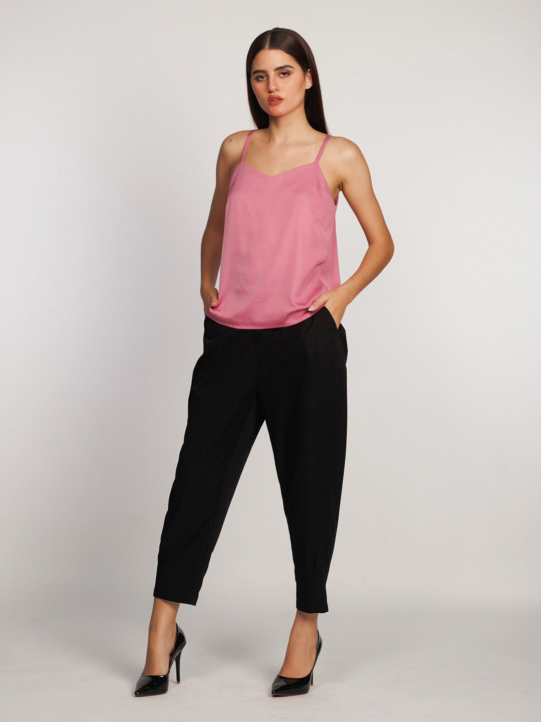 

Zink London Shoulder Straps Solid Cotton Top, Pink