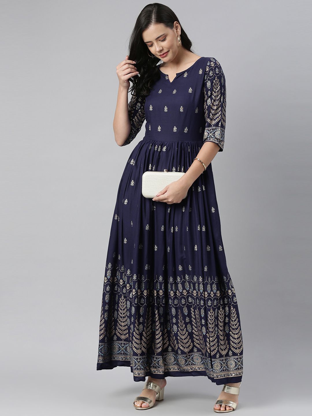 

Swishchick Ethnic Motifs Print Maxi Dress, Blue