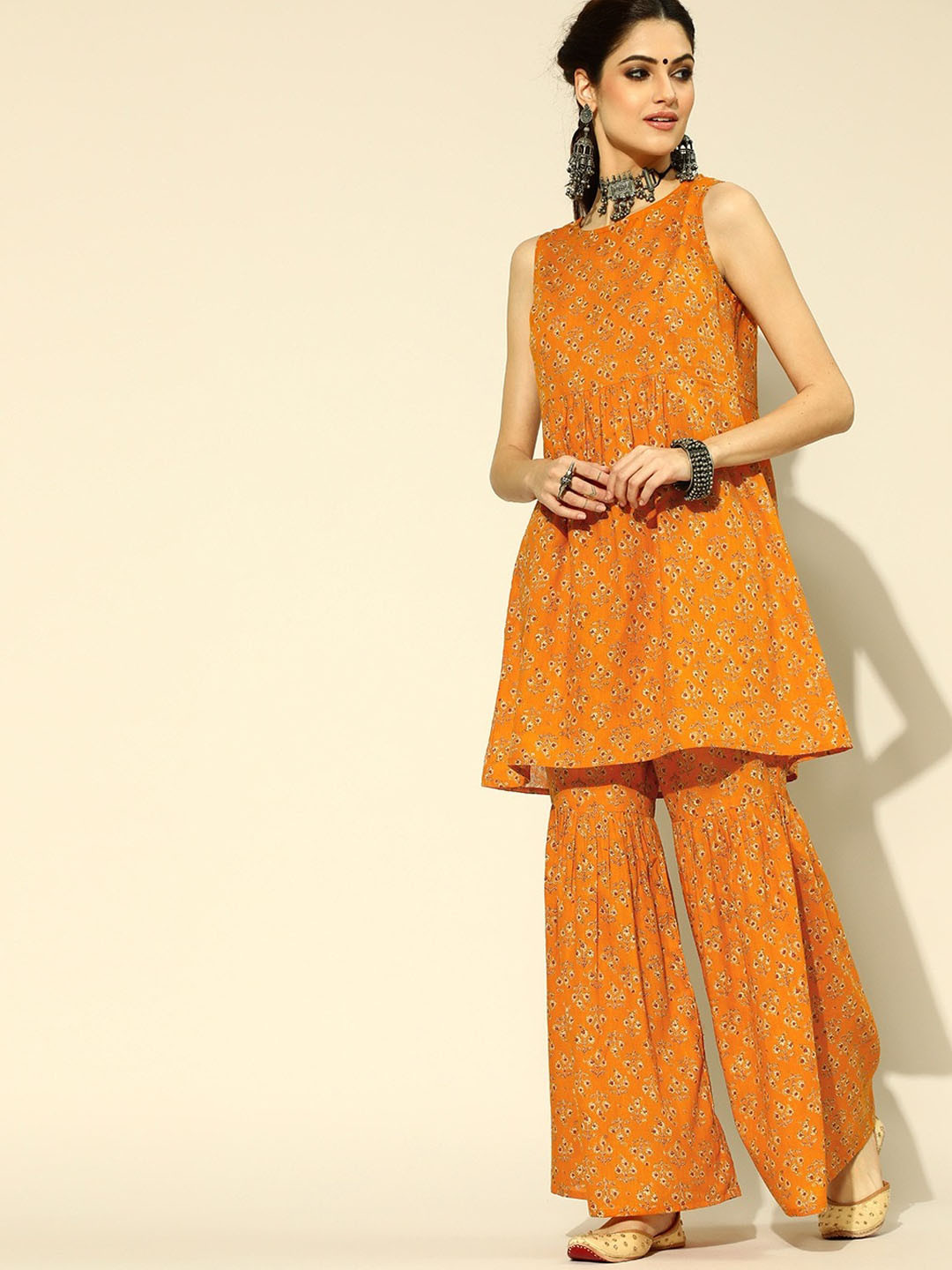 

KALINI Women Printed Pure Cotton Kurta with Sharara, Mustard