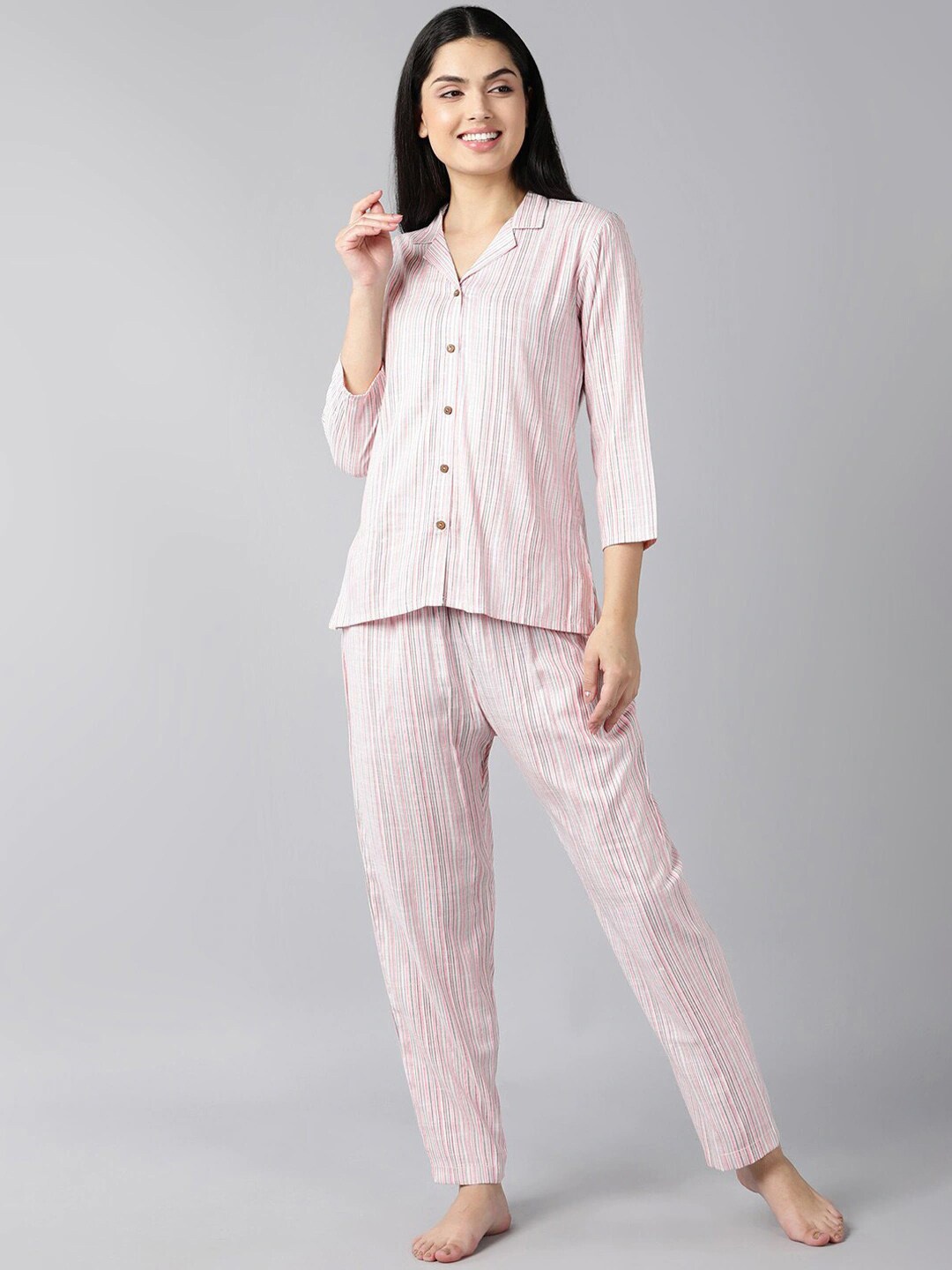 

KALINI Women Striped Night suit, Pink