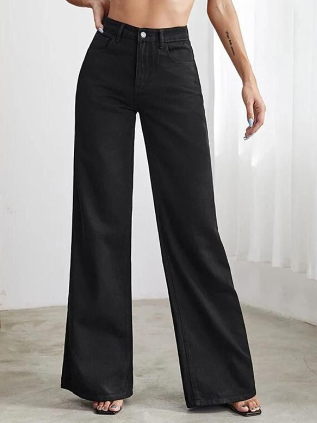 

BAESD Women Flared Mid Rise Jeans, Black