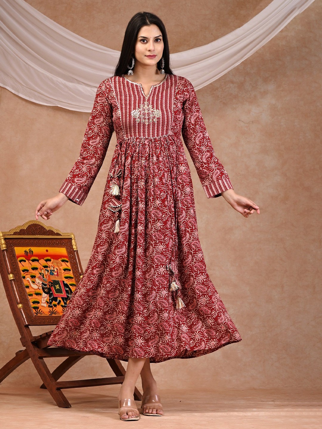 

PUKHYA Floral Print Maxi Dress, Maroon