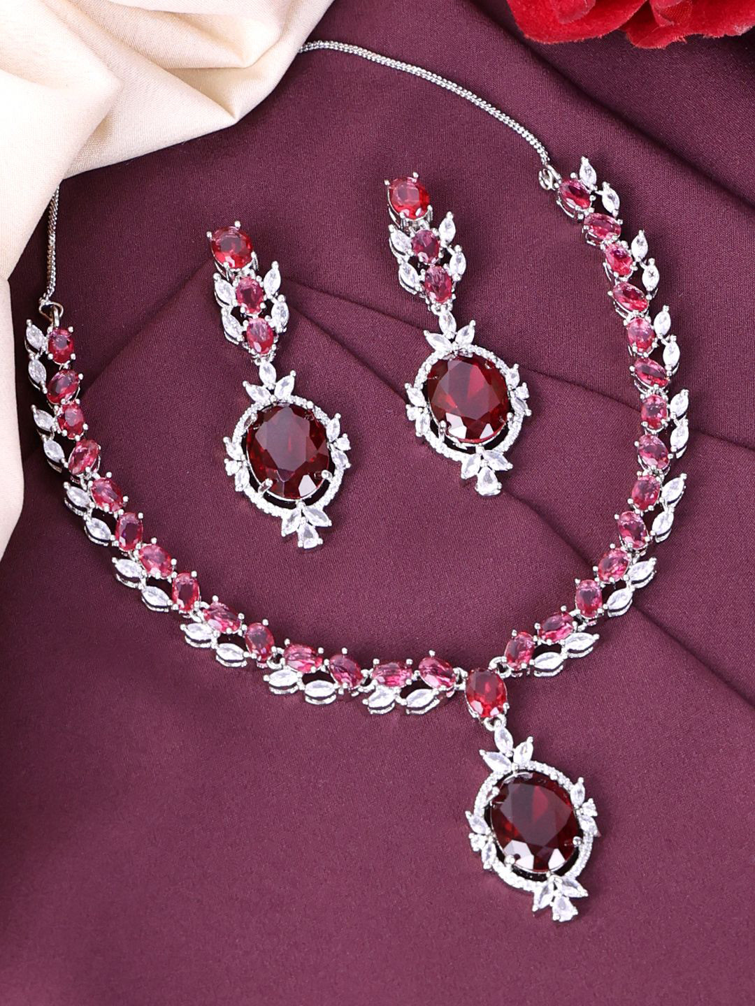 

PANASH Silver-Plated Stone- Studded Jewellery Set