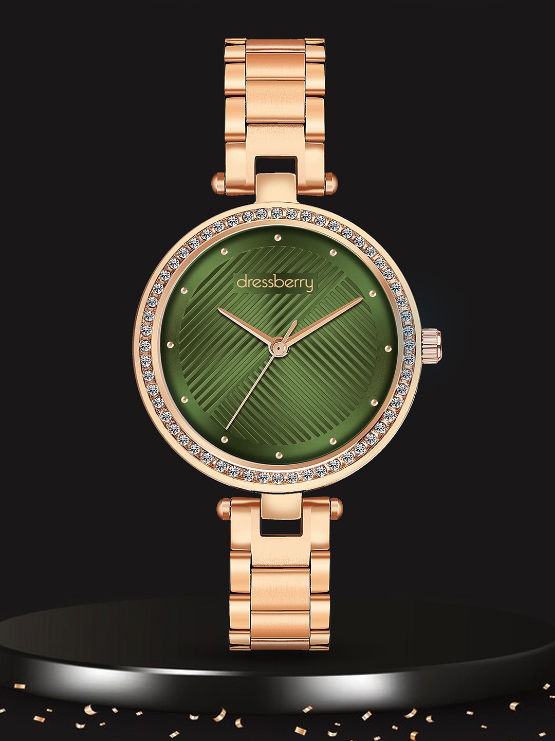 

DressBerry Women Brass Embellished Dial & Stainless Steel Bracelet Style Straps Analogue Watch DB-026-Green