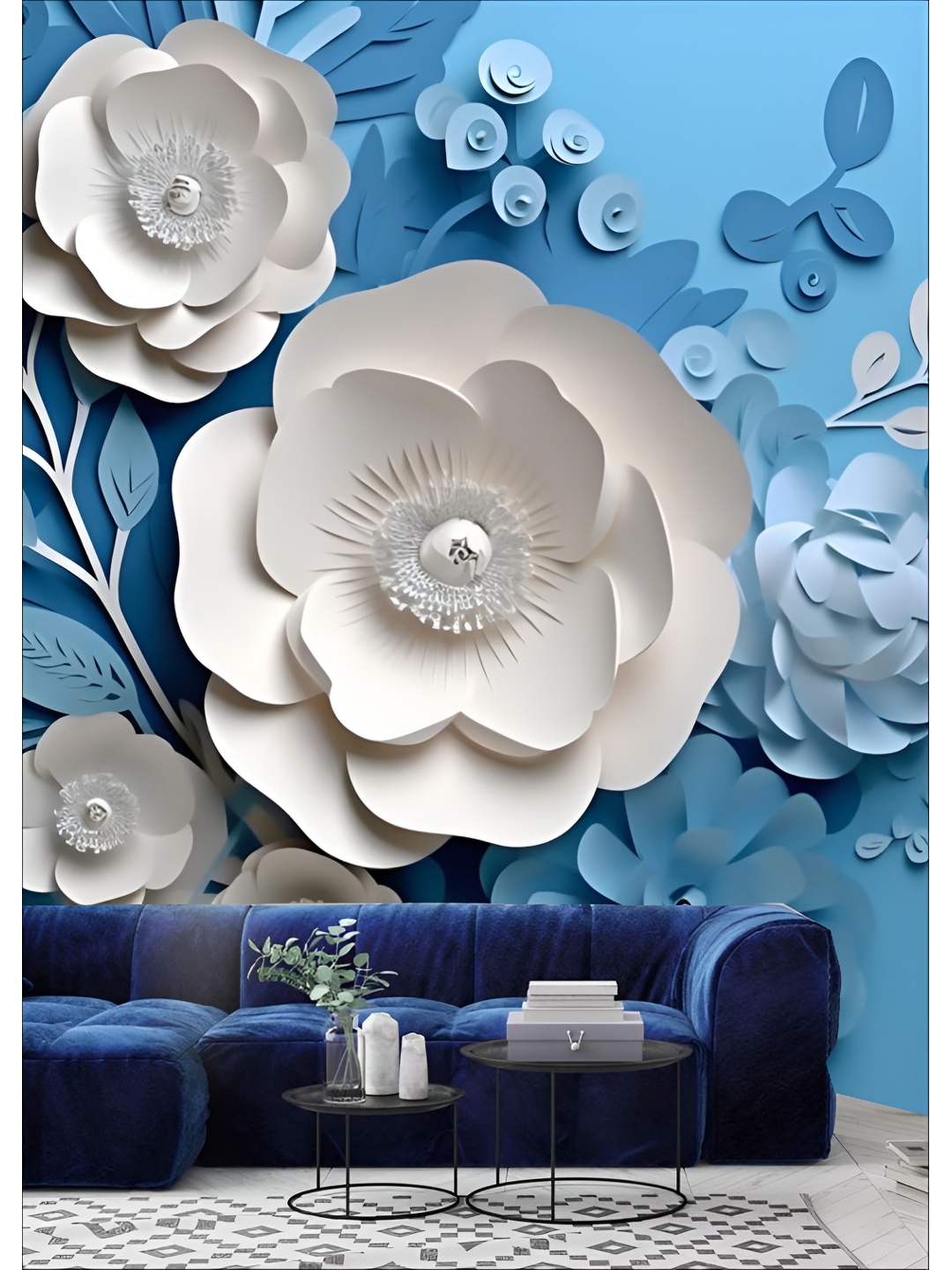 

Aura Blue & White 3D Floral Printed Self Adhesive Wall Sticker