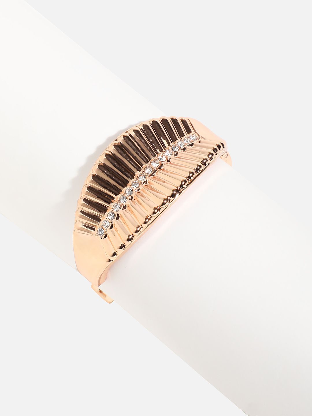 

SOHI Gold-Plated Stones Studded Leaflet Cuff Bracelet