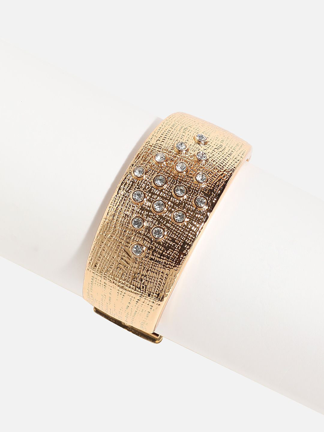 

SOHI Gold-Plated Stones Studded Crystal Rhombus Cuff Bracelet