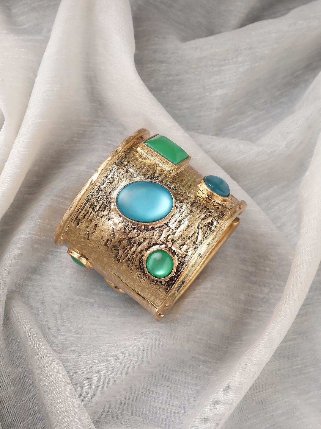 

SOHI Gold-Plated Stones Studded Aqua Allore Cuff Bracelet