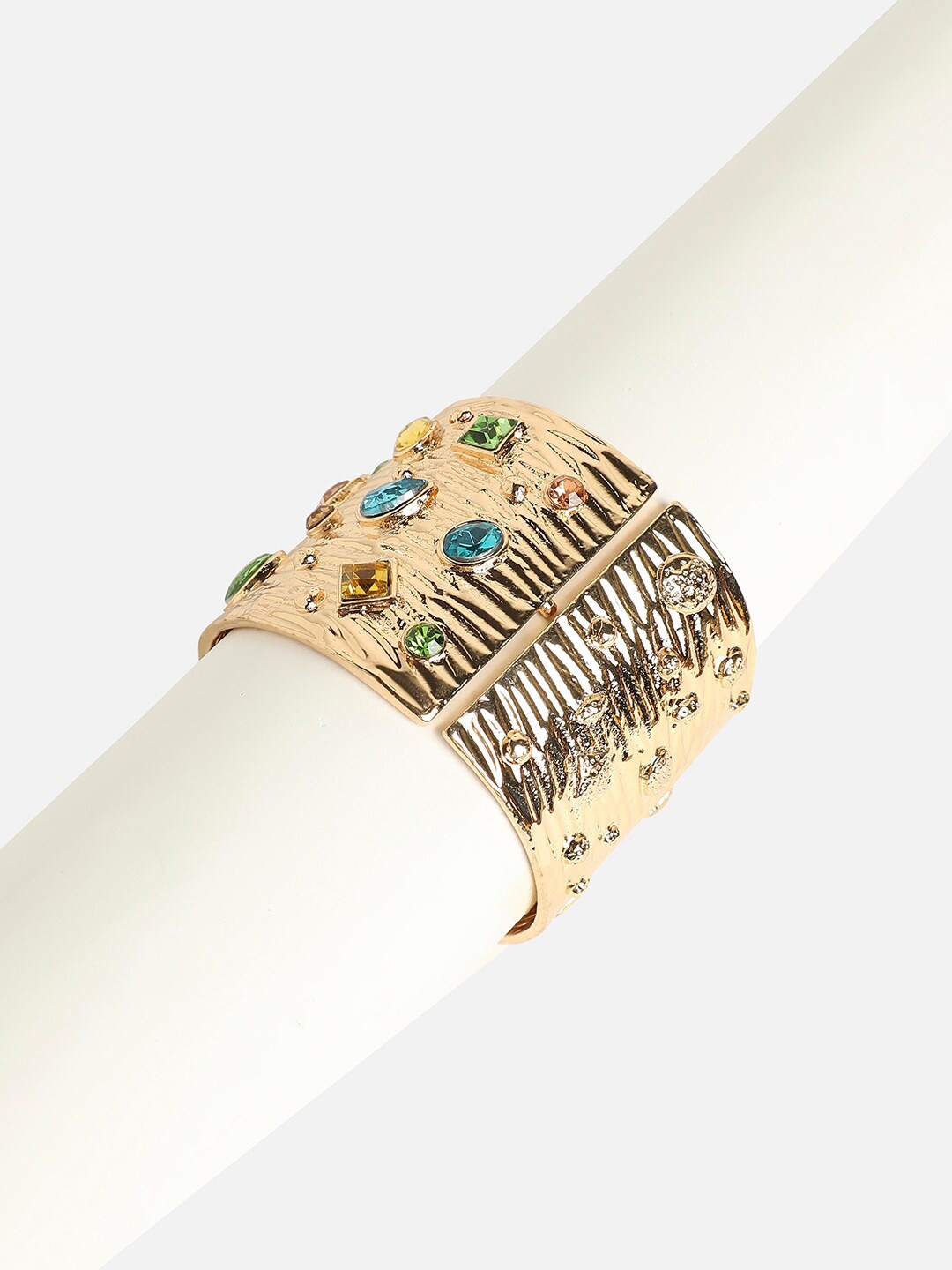 

SOHI Gold-Plated Stones Studded Regal Cluster Cuff Bracelet