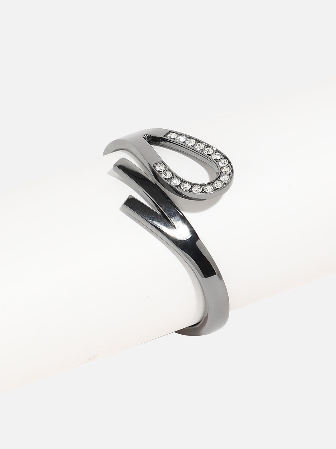 

SOHI Silver-Plated Stones Studded Bow Cuff Bracelet