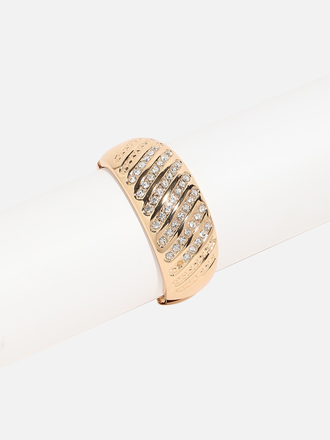 

SOHI Gold-Plated Stones Studded Twisted Lined Cuff Bracelet