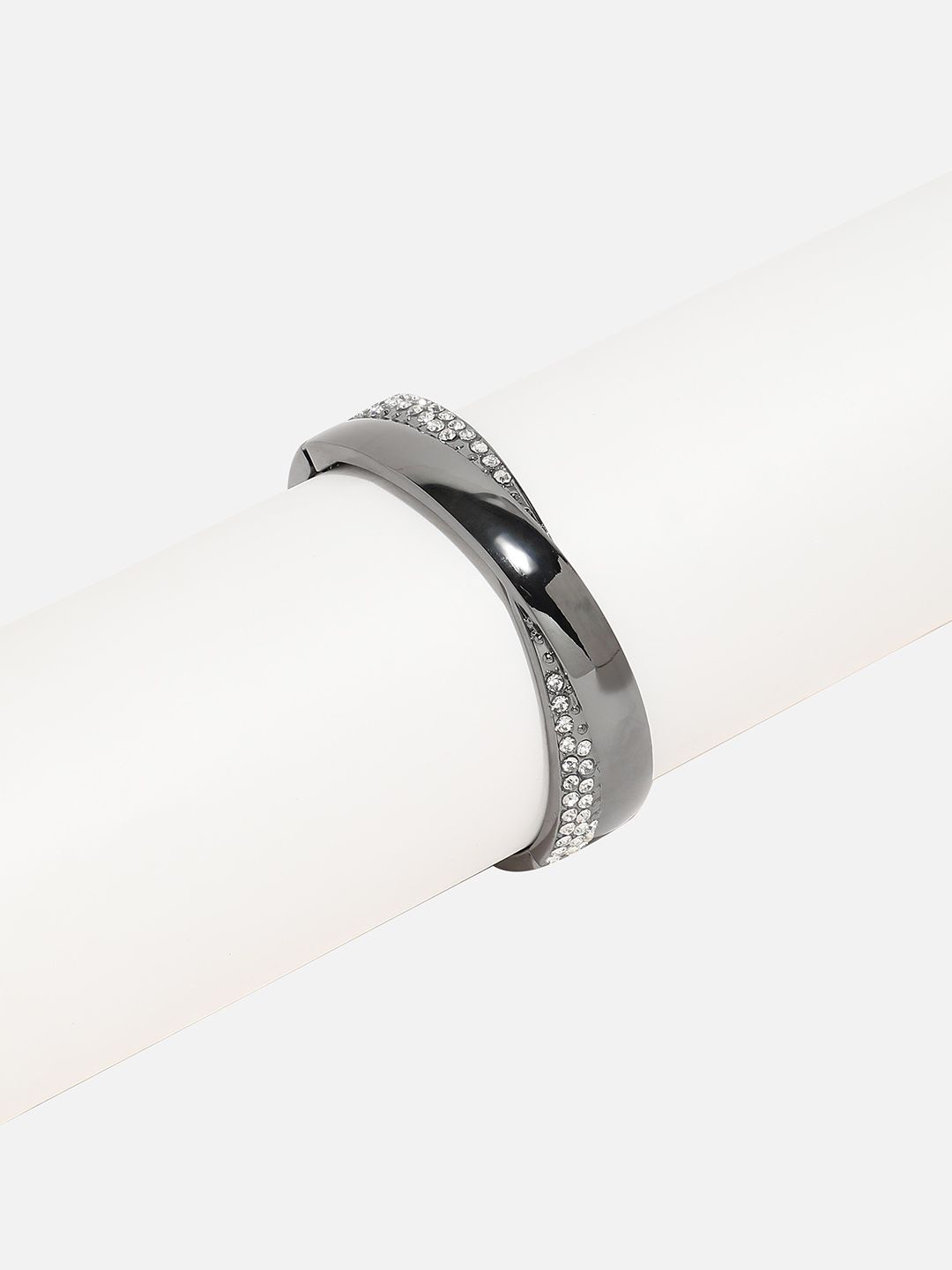 

SOHI Silver-Plated Stones Studded Twisted Cuff Bracelet