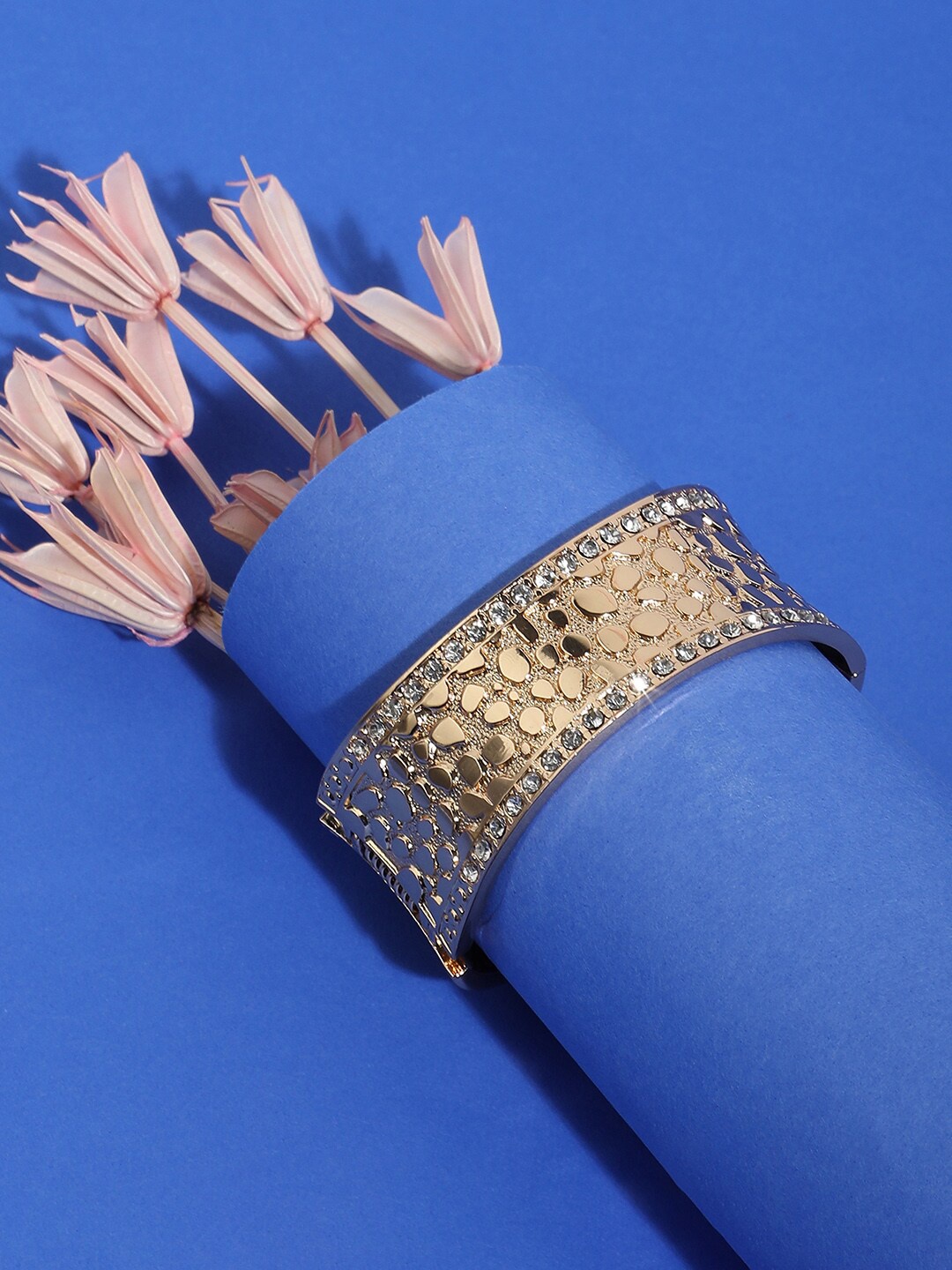 

SOHI Gold-Plated Stones Studded Paved Cuff Bracelet