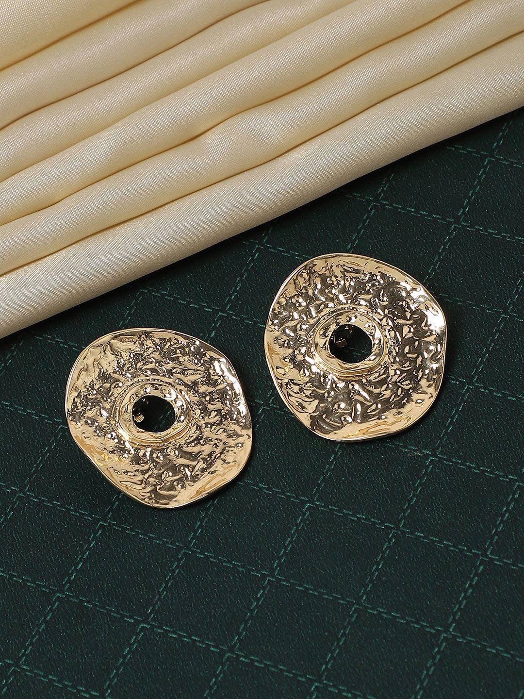 

SOHI Gold-Plated Dented Halo Circular Studs Earrings