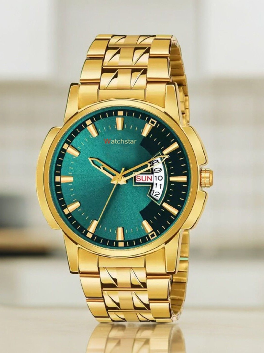 

WATCHSTAR Men Stainless Steel Straps Analogue Watch DD Gold GreenRU