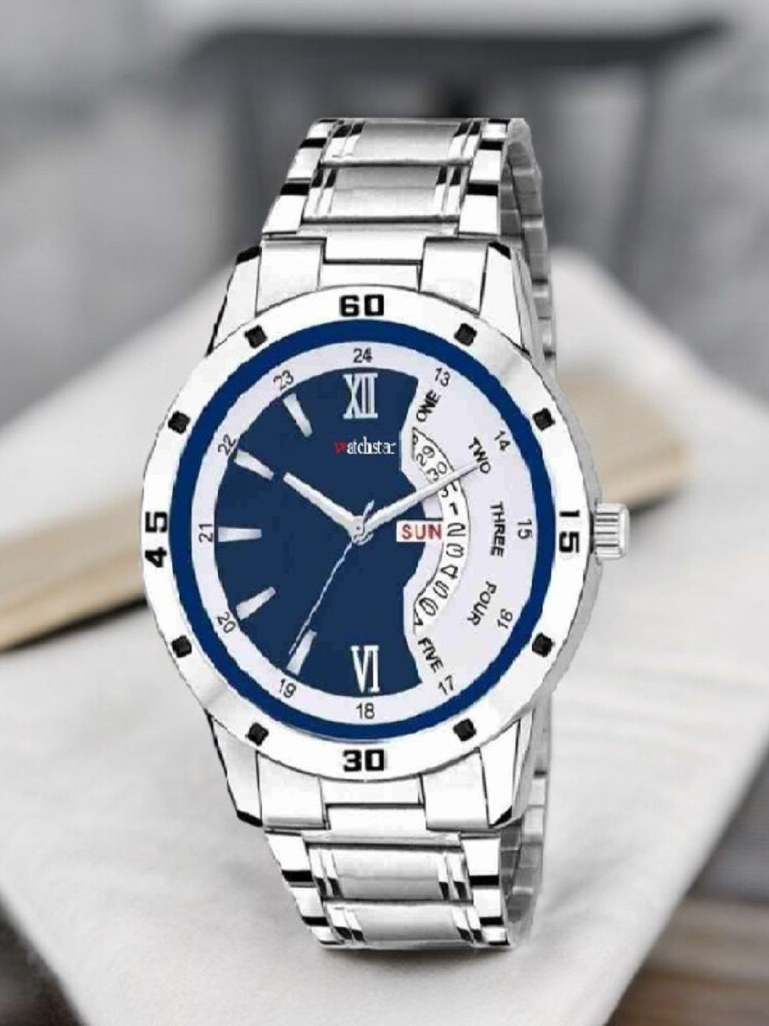 

WATCHSTAR Men Dial & Stainless Steel Bracelet Style Straps Analogue Watch ROMAN DD BLUERU, Blue
