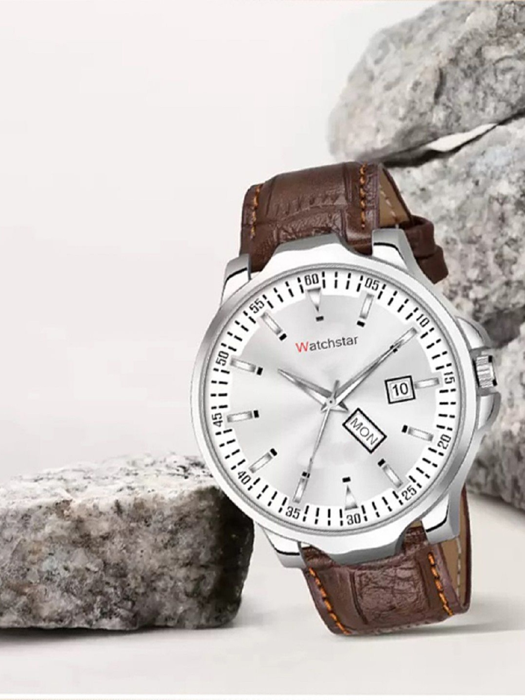 

WATCHSTAR Men Printed Dial & Leather Textured Straps Analogue Watch DD white leatherRU, Brown