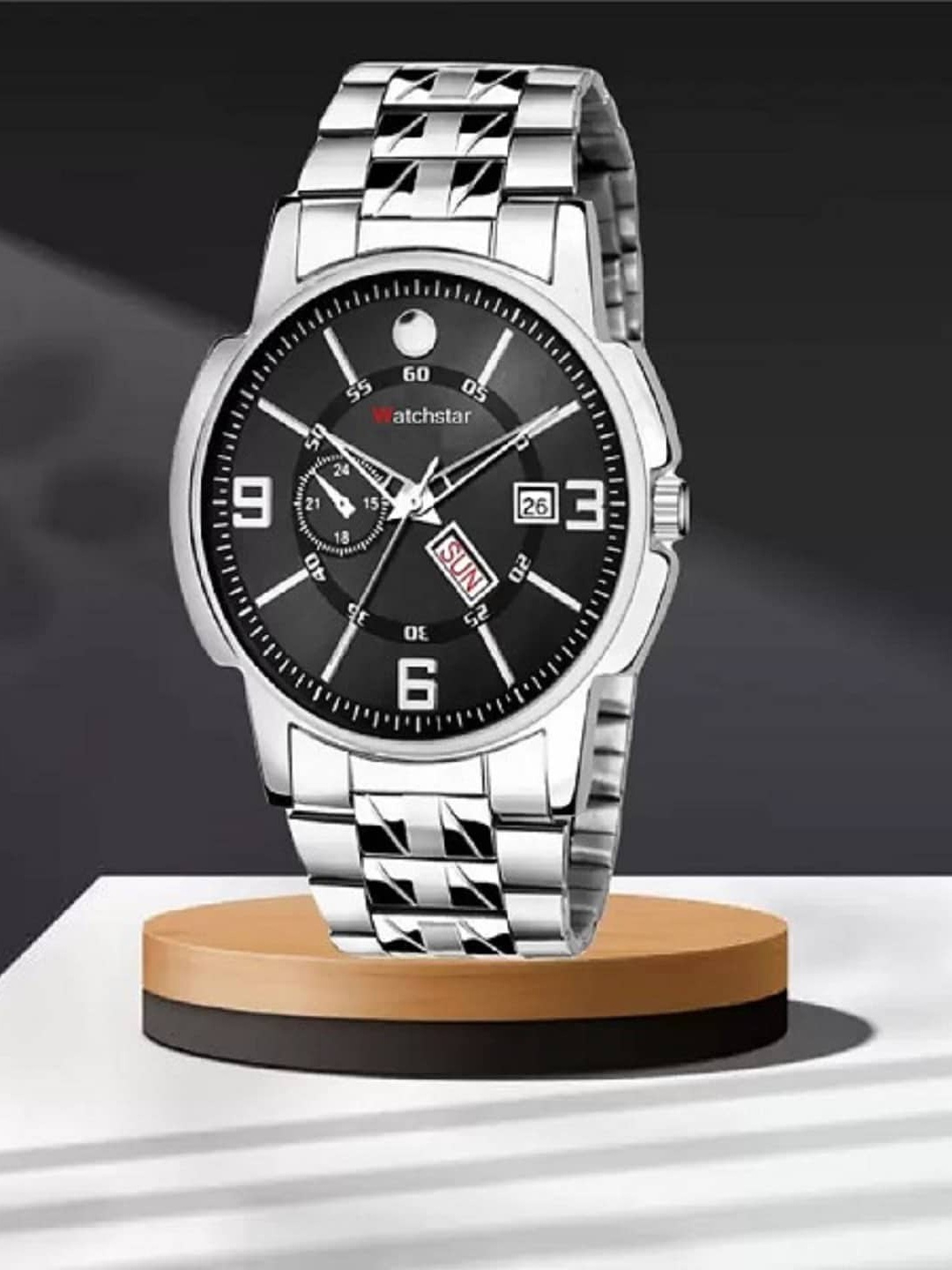 

WATCHSTAR Men Printed Dial & Stainless Steel Bracelet Style Straps Analogue Watch Double window BlackRU, Black
