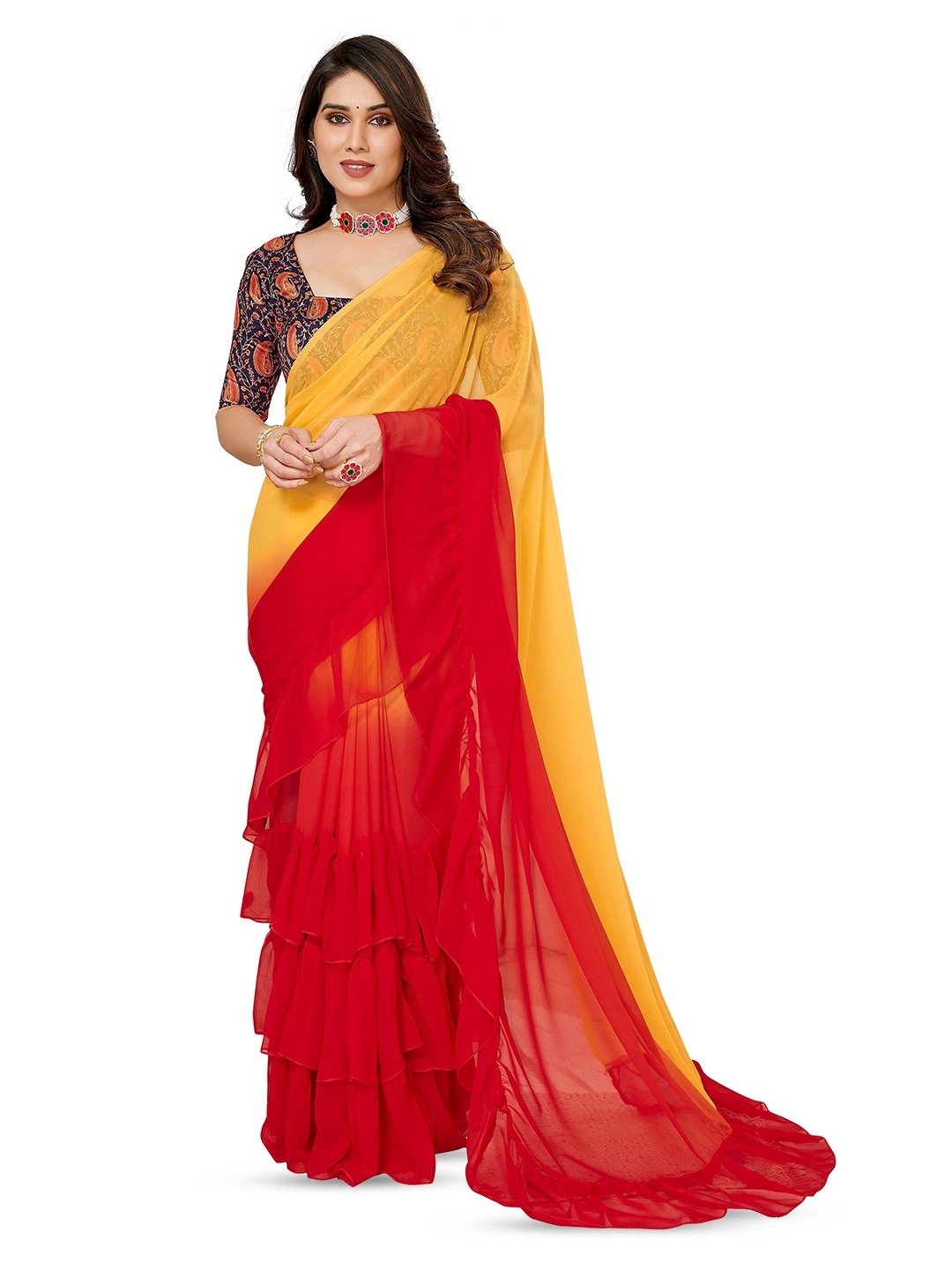 

Reeta Fashion Two-Tone Pure Georgette Saree, Red