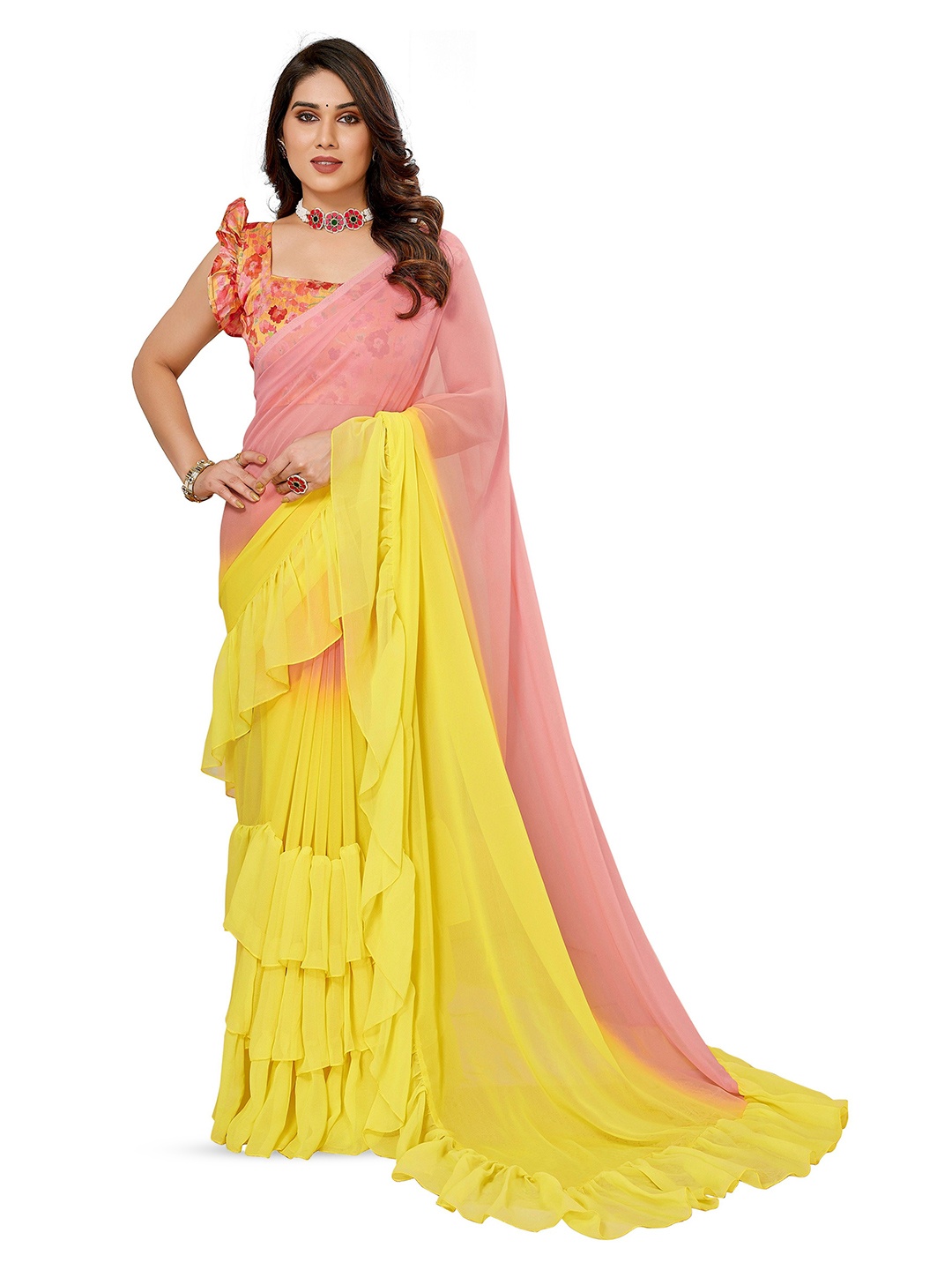 

Reeta Fashion Two Tone Pure Georgette Saree, Yellow