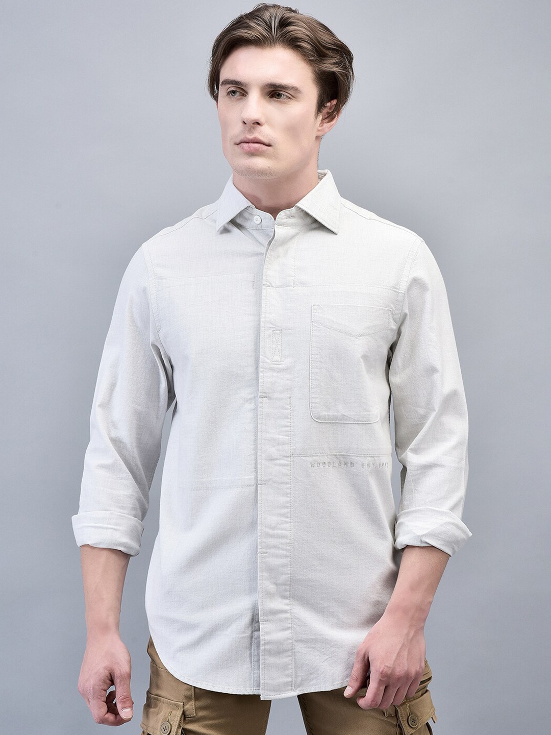 

Woodland Men Opaque Striped Casual Shirt, White