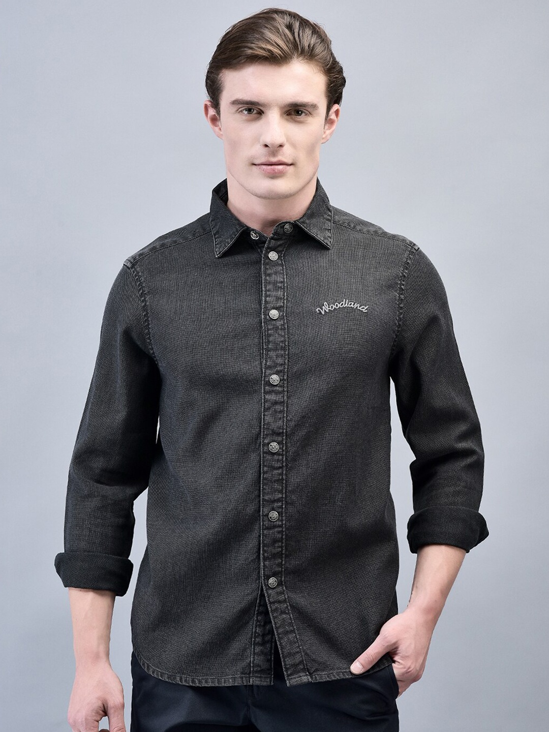 

Woodland Men Faded Opaque Casual Shirt, Charcoal