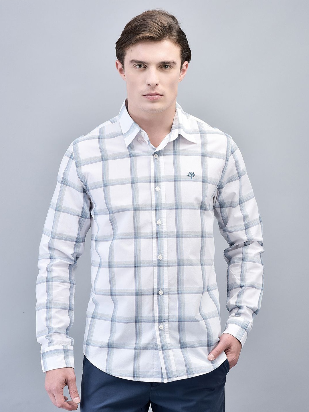 

Woodland Men Windowpane Checks Opaque Checked Casual Shirt, White