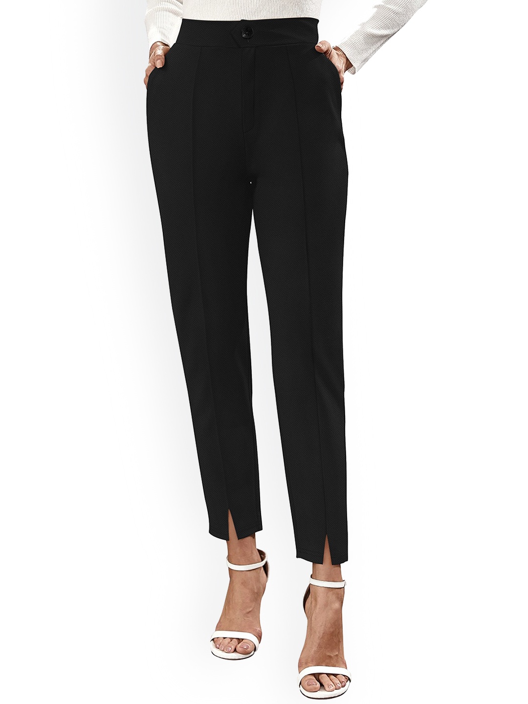 

BAESD Women Relaxed Straight Leg Straight Fit Easy Wash Pleated Trousers, Black