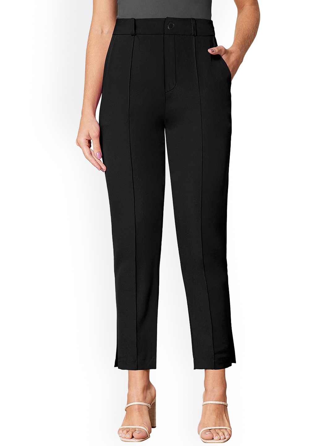 

BAESD Women Relaxed Straight Leg Straight Fit Easy Wash Trousers, Black