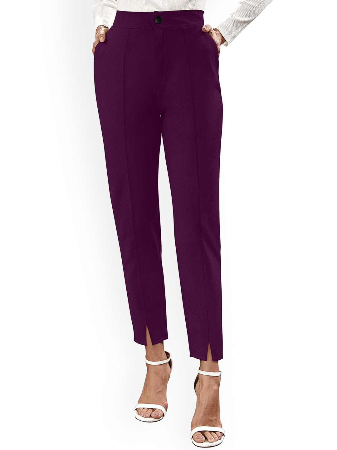 

BAESD Women Relaxed Straight Leg Straight Fit Easy Wash Pleated Trousers, Violet
