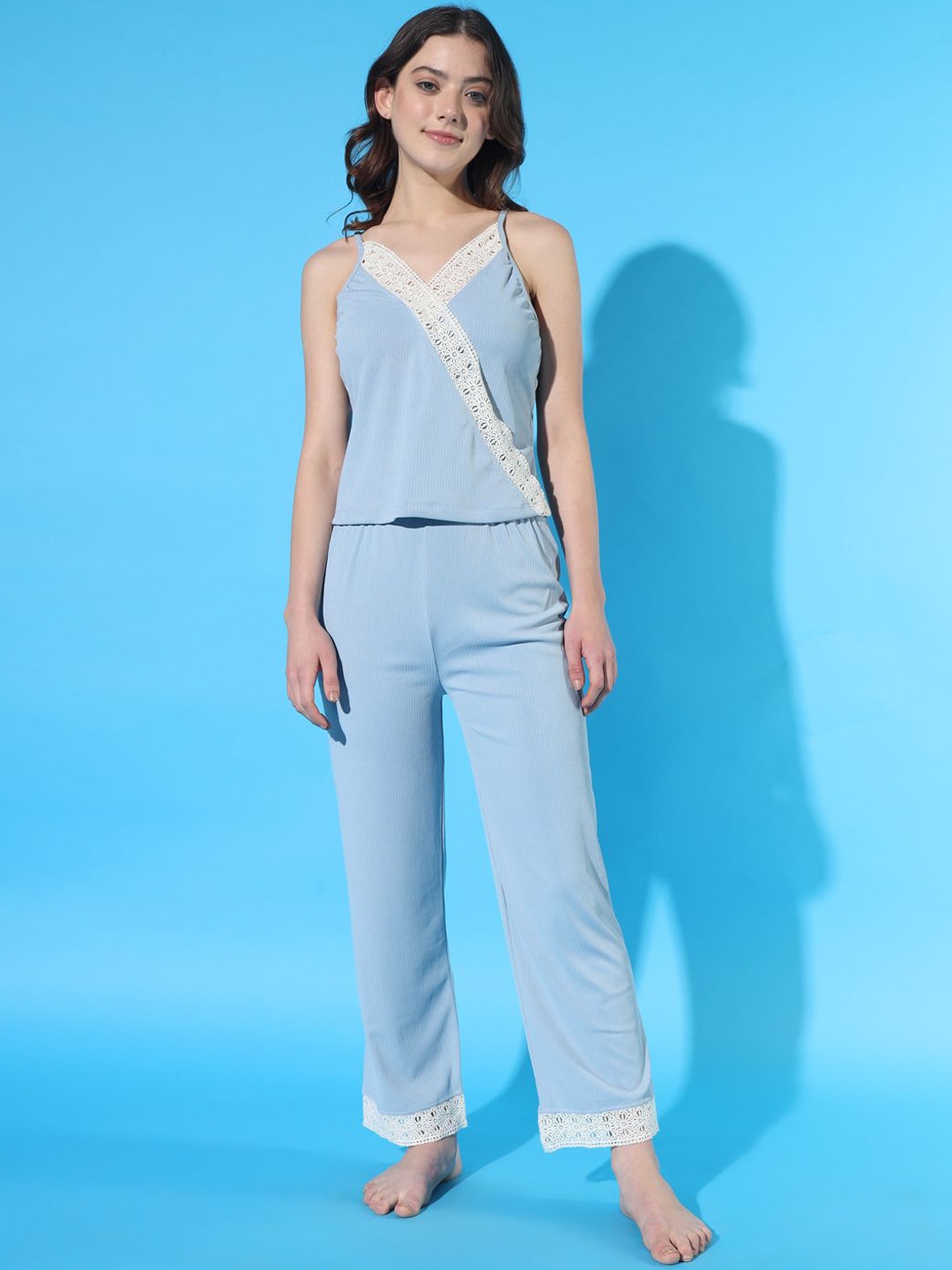 

Chemistry Shoulder Straps Sleeveless Night suit, Blue