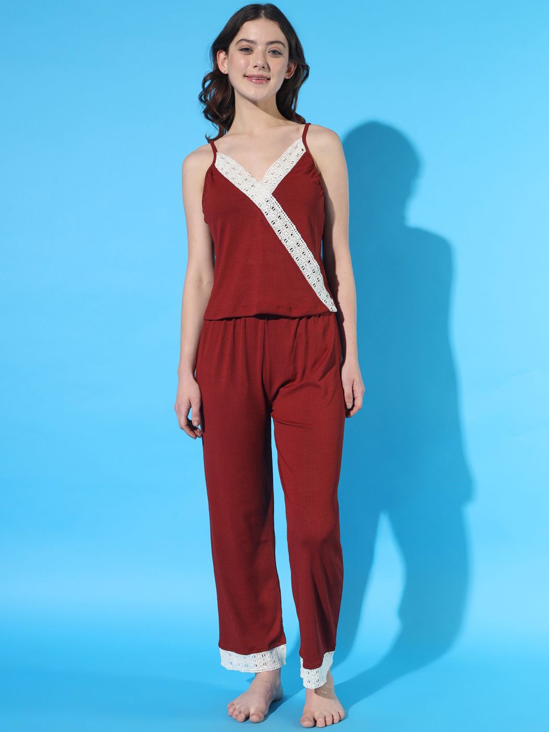 

Chemistry Shoulder Straps Sleeveless Night suit, Red