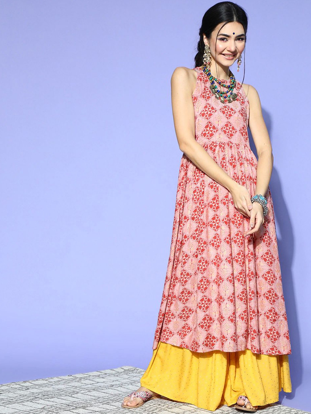 

KALINI Women Keyhole Neck Anarkali Kurta, Pink