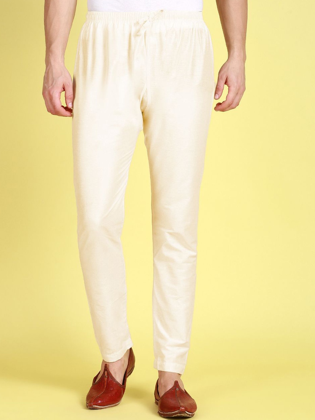 

Sanwara Men Silk Slim Fit Pyjamas, Cream