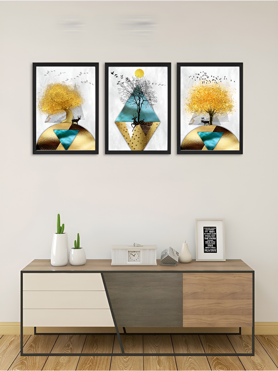 

Giftii Yellow & Blue 3 Pieces Wooden Painting Wall Art
