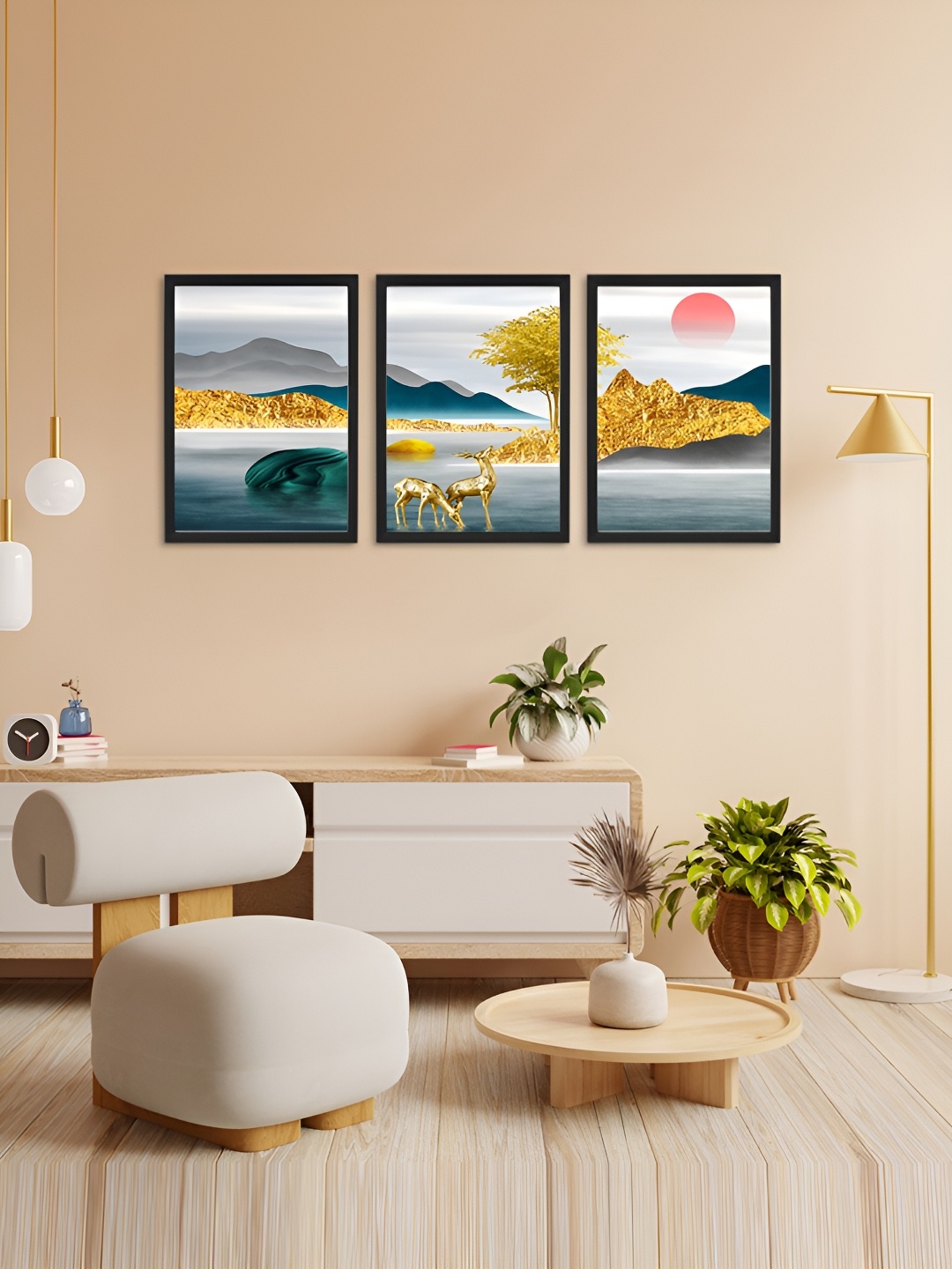 

Giftii Yellow & Blue 3 Pieces Wooden Painting Wall Art