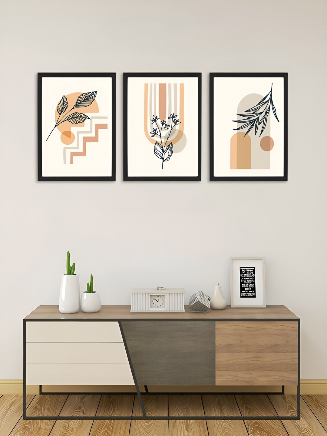 

Giftii Beige & Black 3 Pieces Wooden Painting Wall Art