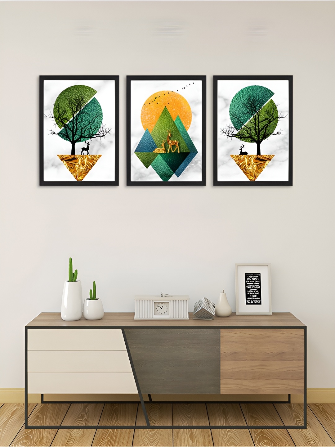 

Giftii Green & Yellow 3 Pieces Wooden Painting Wall Art