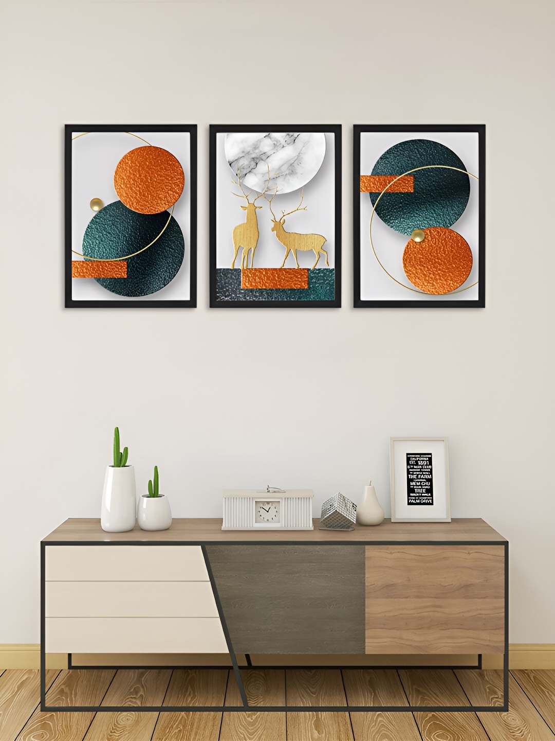 

Giftii Orange & Blue 3 Pieces Wooden Painting Wall Art