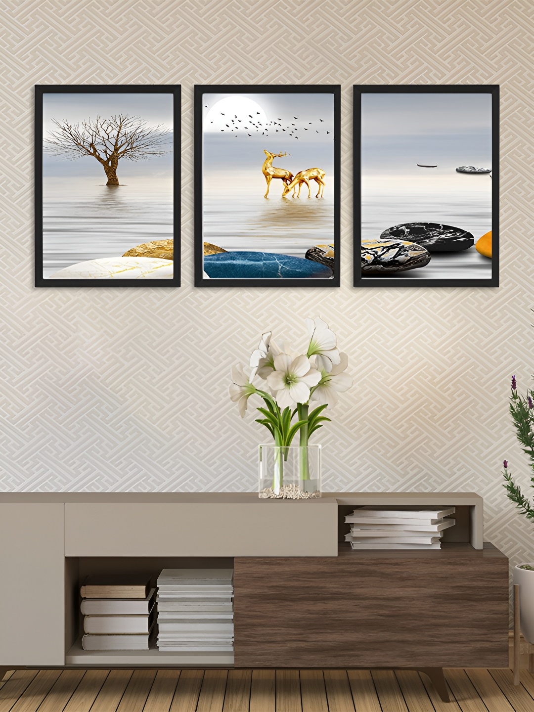 

Giftii Grey & Yellow 3 Pieces Wooden Painting Wall Art