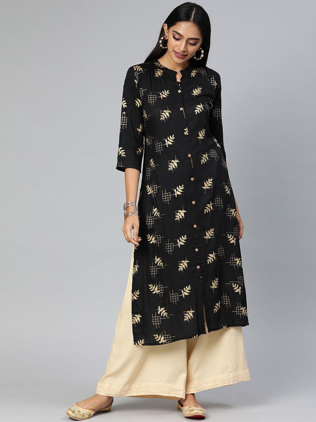 

Swishchick Women Printed Sequinned Pathani Kurta, Black